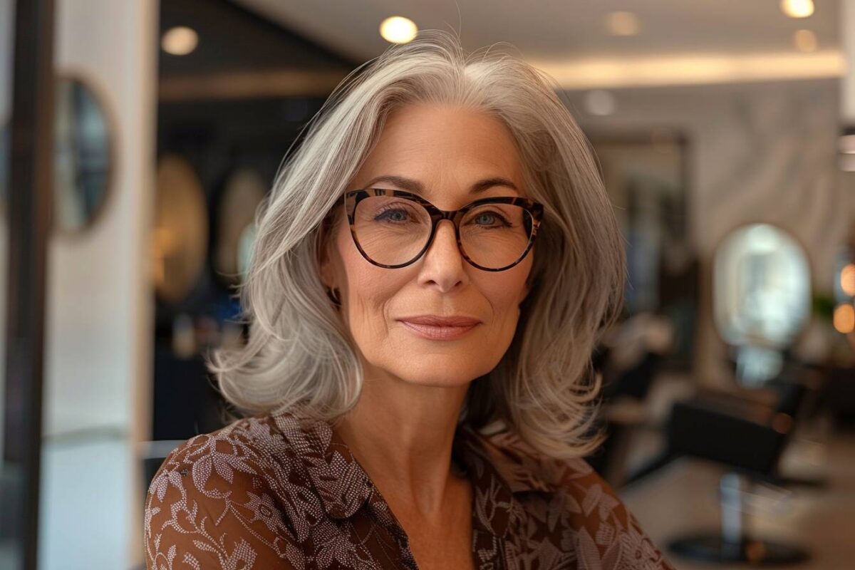 Coupe de cheveux femme 50 ans avec lunettes