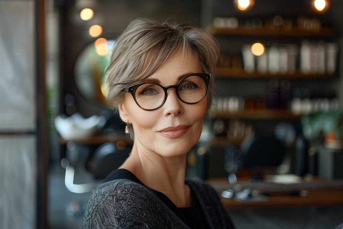 Coupe de cheveux femme 50 ans avec lunettes