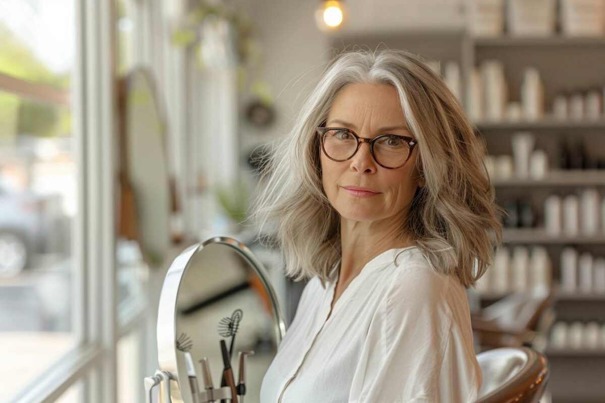 Coupe de cheveux mi-long femme 50 ans avec lunettes