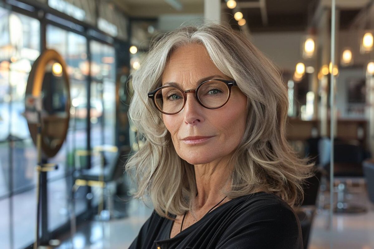 Coupe de cheveux mi-long femme 50 ans avec lunettes