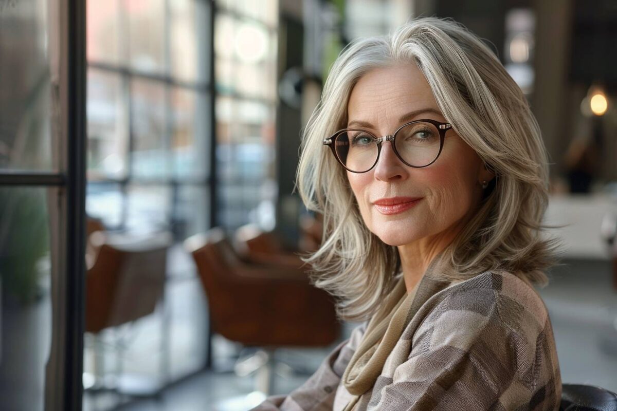 Coupe de cheveux mi-long femme 50 ans avec lunettes