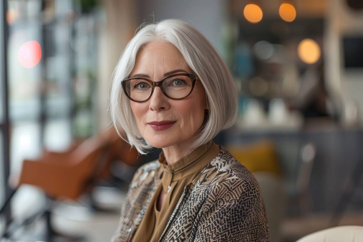 Coupe de cheveux femme 60 ans avec lunettes