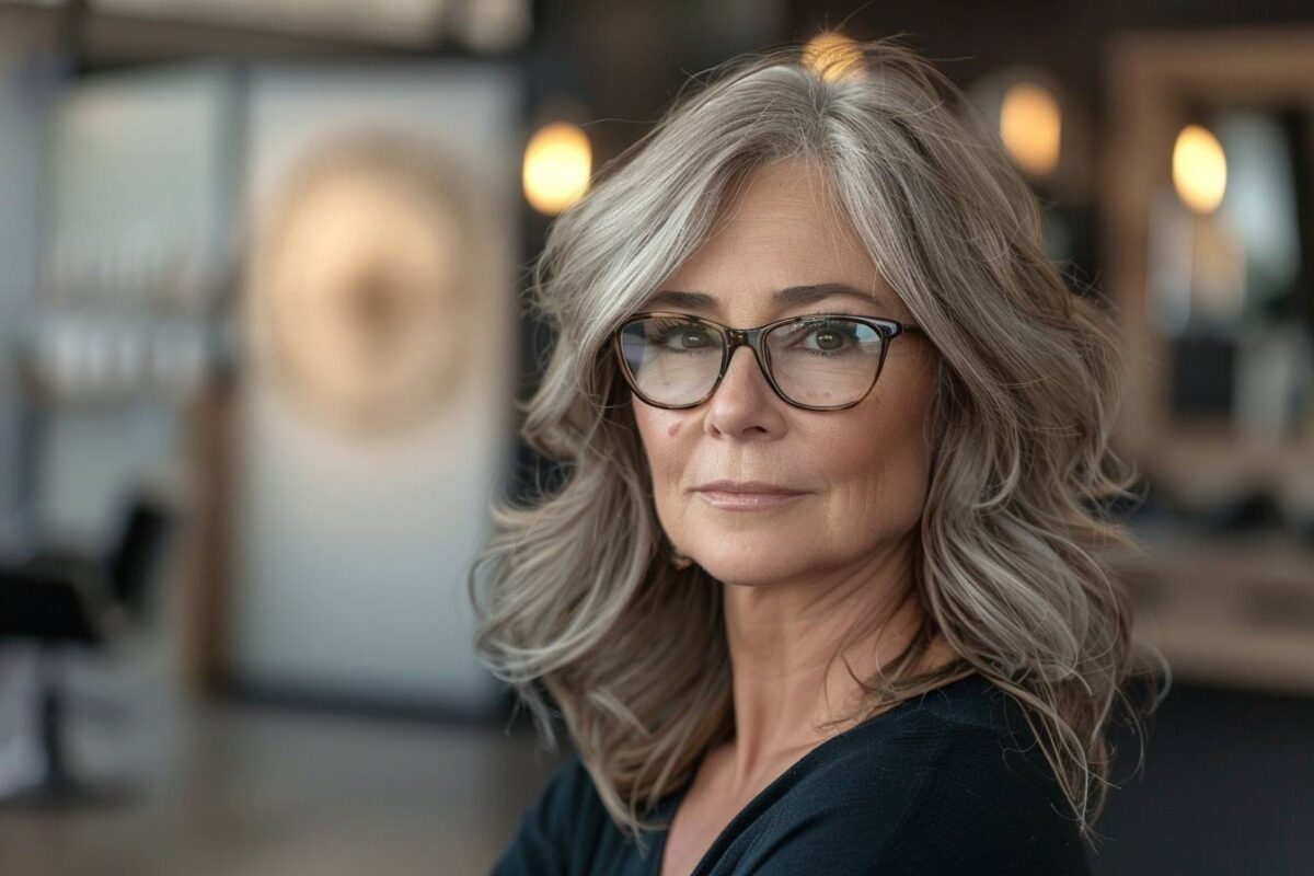 Coupe de cheveux mi-long femme 60 ans avec lunettes